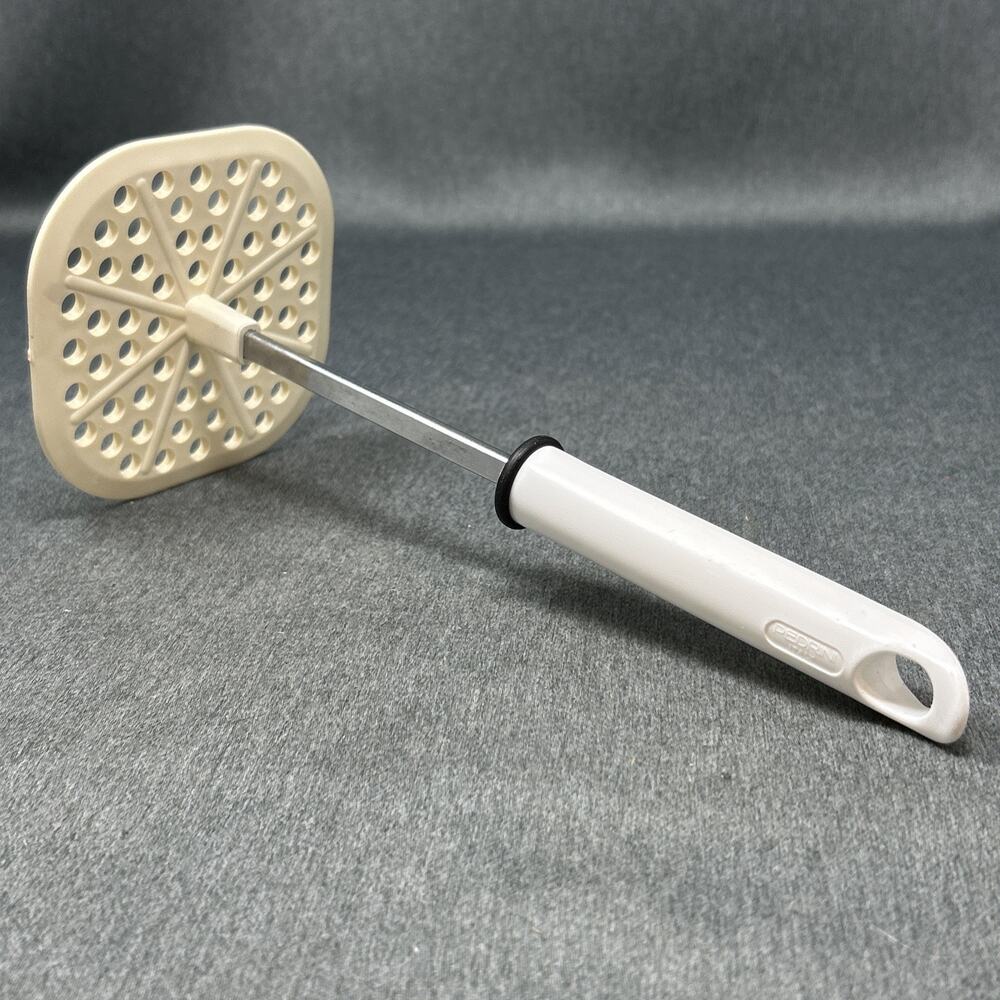 Vintage PEDRINI ITALY Potato Masher Hand Press Kitchen Tool White Handle & Base